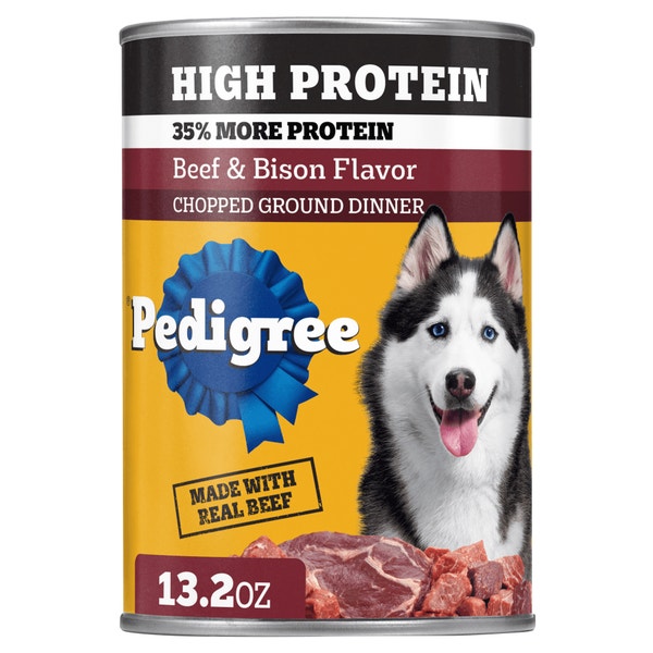 High Protein Chopped Ground Dinner Wet Dog Food Can, Beef & Bison asset 1