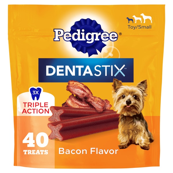 DENTASTIX Toy & Small Dog Dental Treats, Bacon asset 1