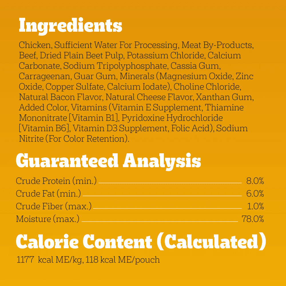 CHOPPED GROUND DINNER Adult Wet Dog Food Pouch, Beef, Bacon and Cheese guaranteed analysis image