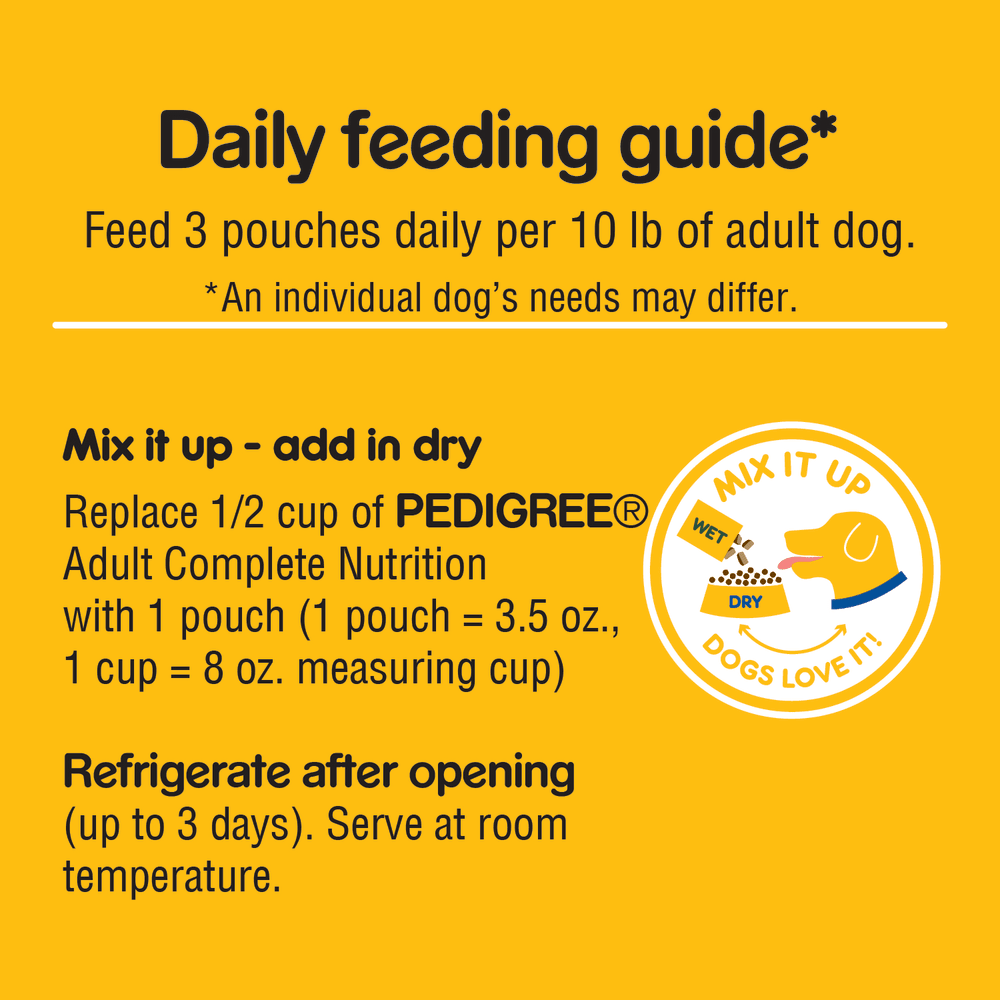CHOICE CUTS IN GRAVY Adult Wet Dog Food Pouches, 18 Count Variety Pack feeding guidelines image
